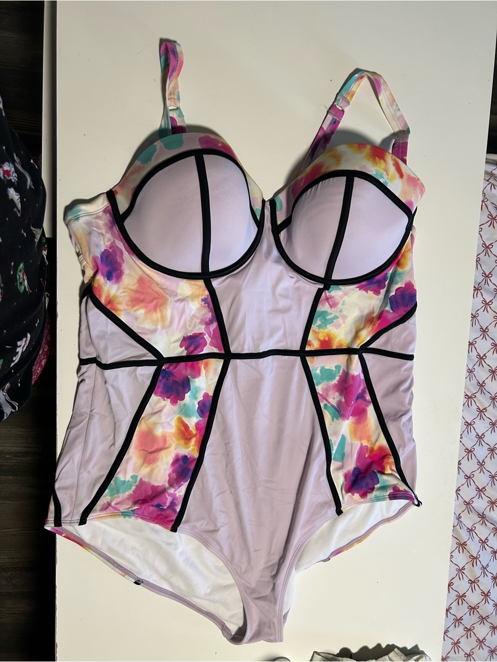 torrid Pastel Lavender One-Piece Swimsuit with Watercolor Floral Panels